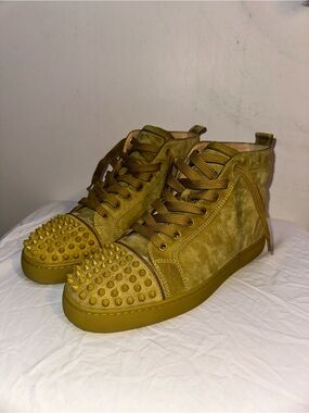 Christian Louboutin Olive Green Suede Studded High-Top Sneakers